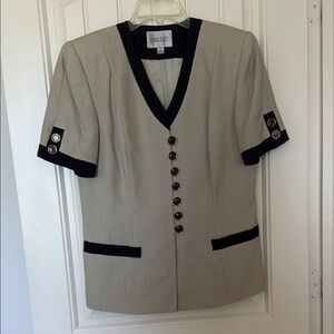Vintage Karen Scott Cream/Taupe and Black Blazer